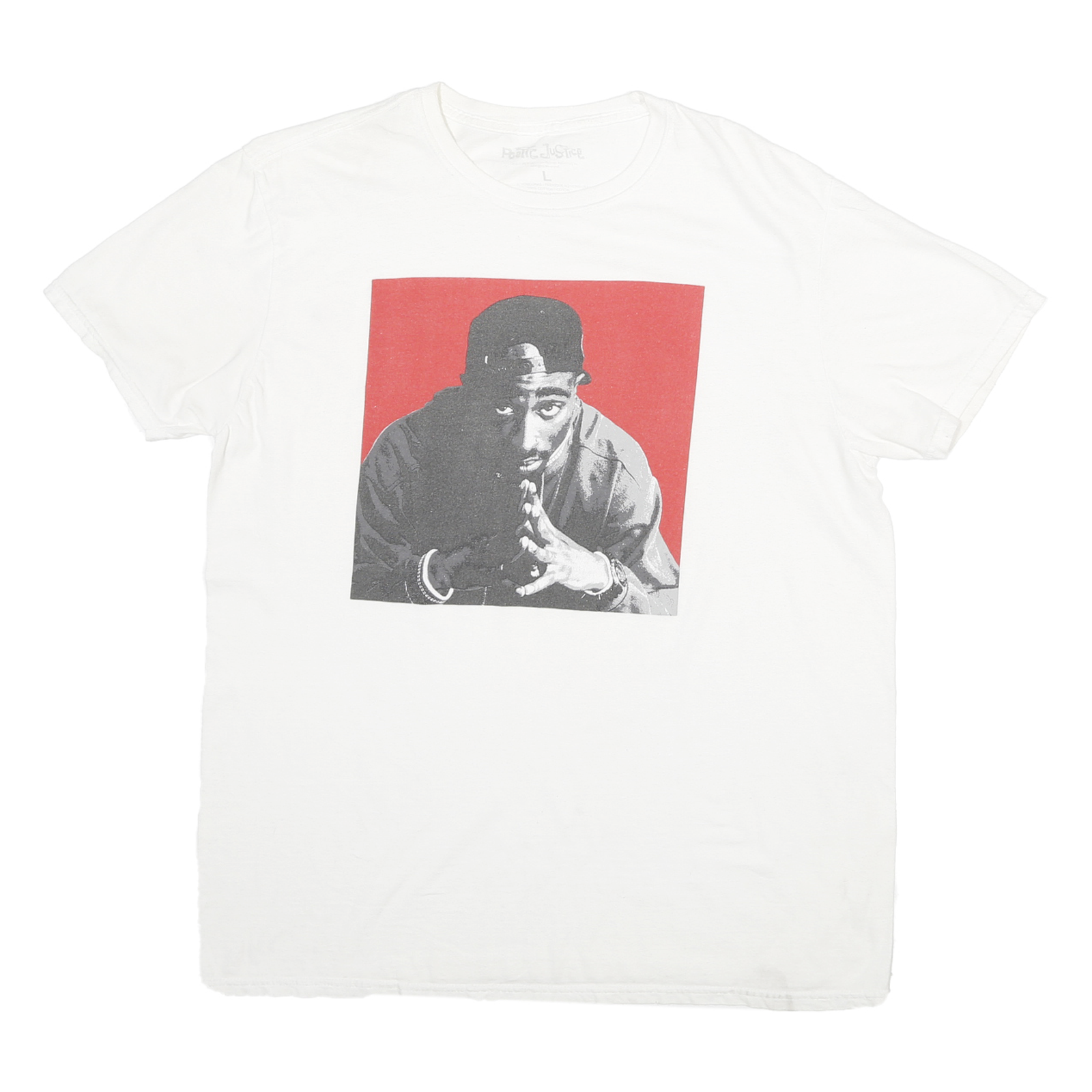POETIC JUSTICE Mens White L Graphic T-Shirt Short Sleeve Crew Neck Cotton Blend