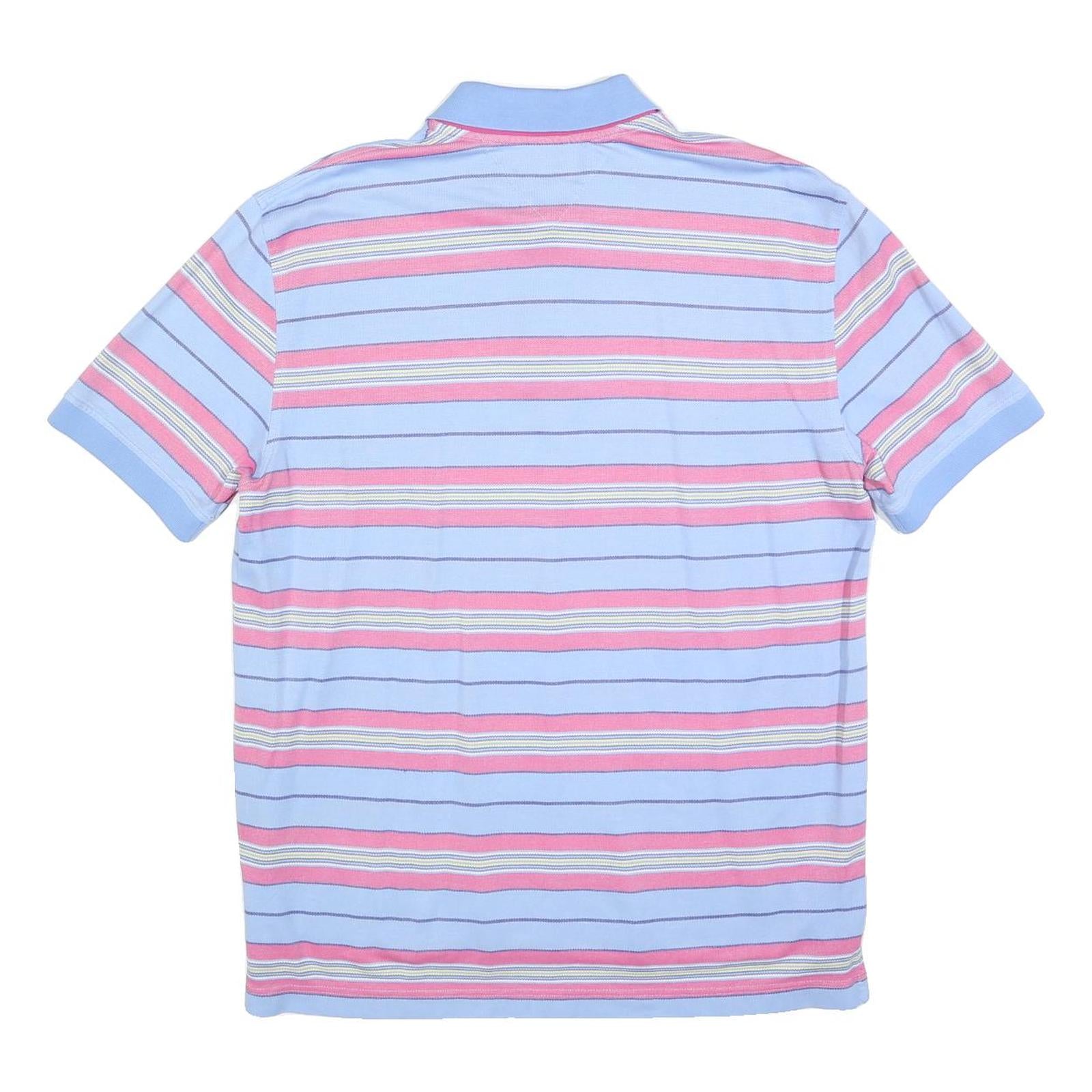 TOMMY HILFIGER Mens Blue & Pink Striped Short Sleeve Polo Shirt L Cotton Blend