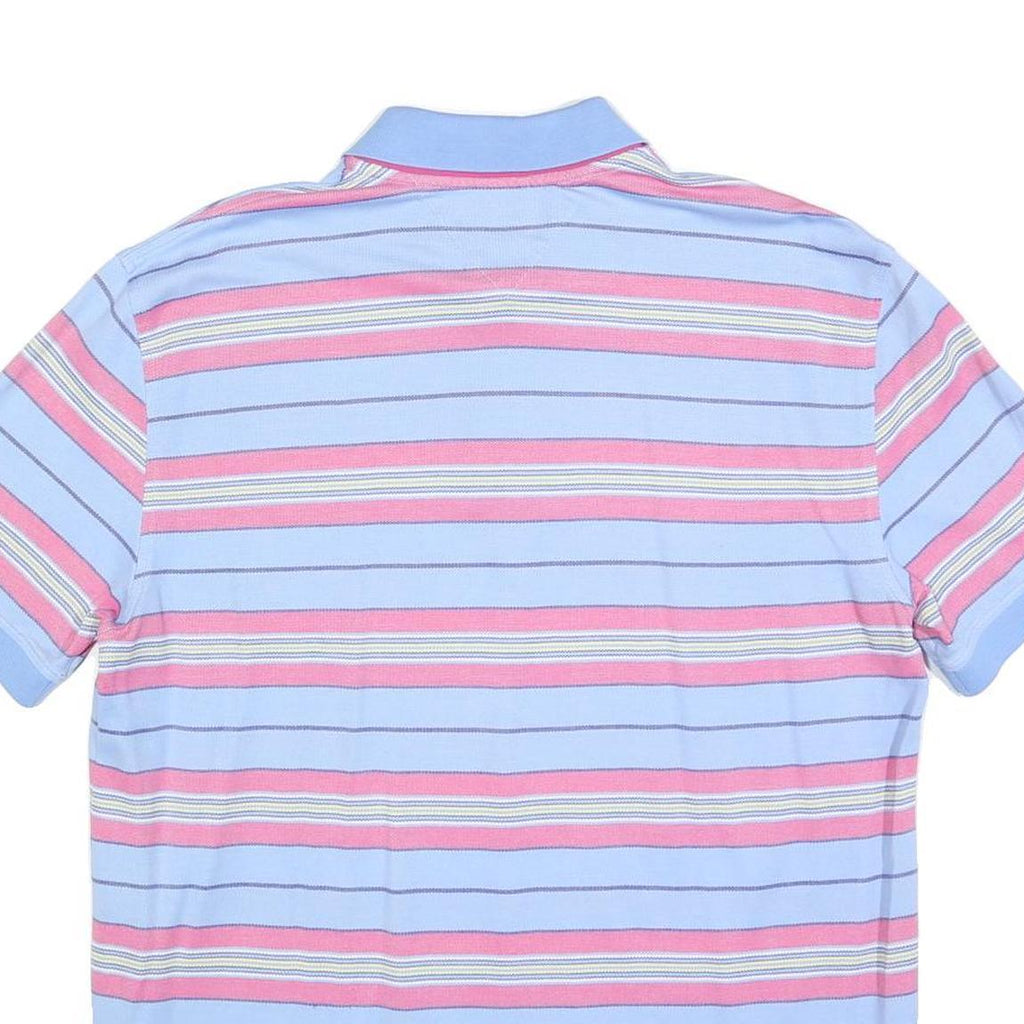TOMMY HILFIGER Mens Blue & Pink Striped Short Sleeve Polo Shirt L Cotton Blend