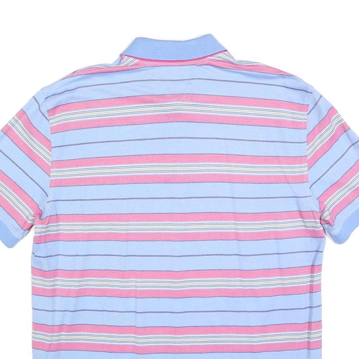 TOMMY HILFIGER Mens Blue & Pink Striped Short Sleeve Polo Shirt L Cotton Blend