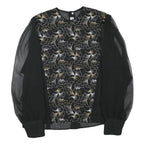 Womens Black & Gold Printed Blouse Long Sleeve Round Neck XL Elegant Top