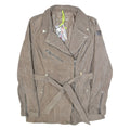 FREAKY NATION Belted Womens Biker Jacket Grey Leather Suede XL