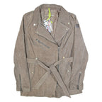 FREAKY NATION Belted Womens Biker Jacket Grey Leather Suede XL
