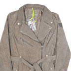 FREAKY NATION Belted Womens Biker Jacket Grey Leather Suede XL