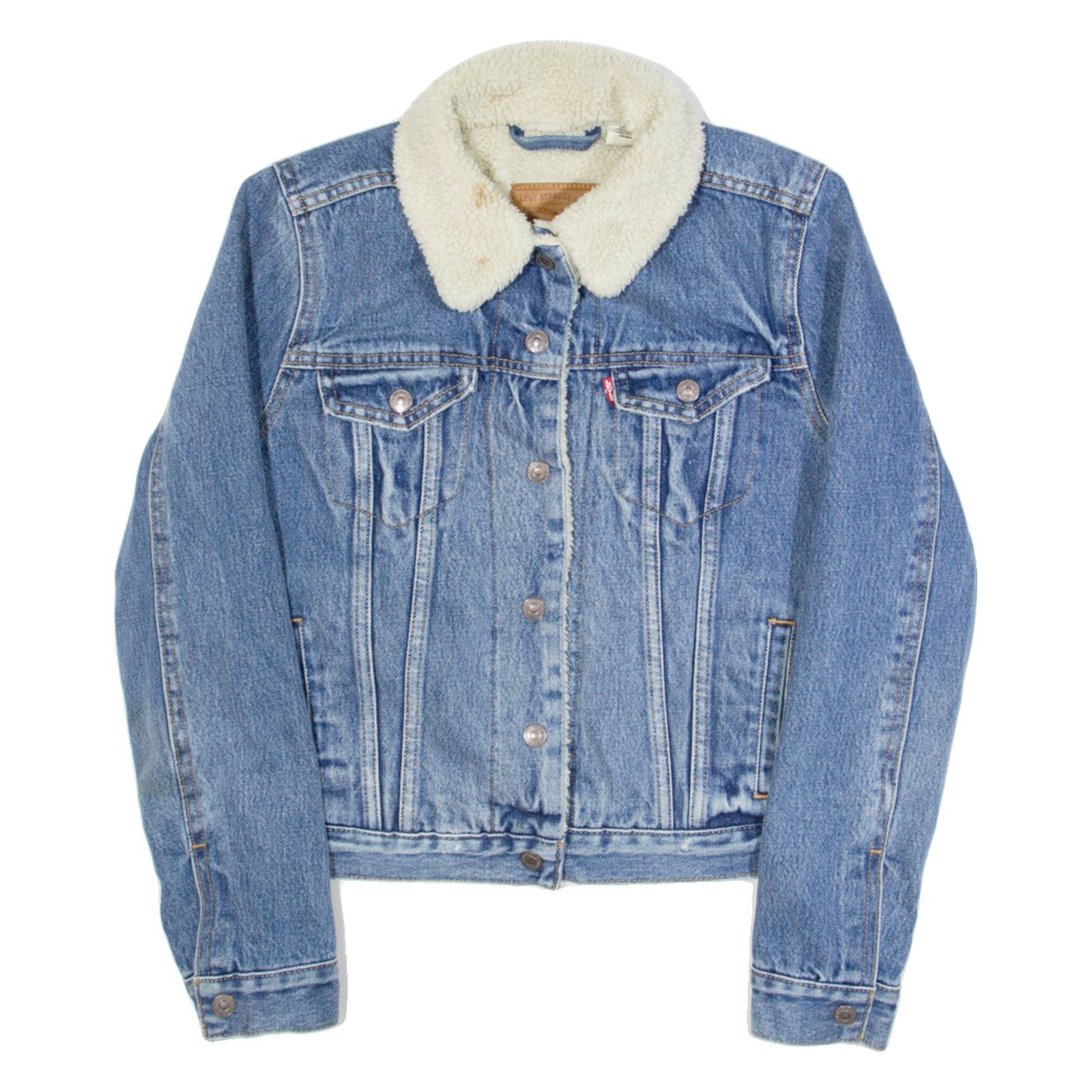 LEVI'S BIG E Womens Sherpa Lined Denim Jacket Blue XS