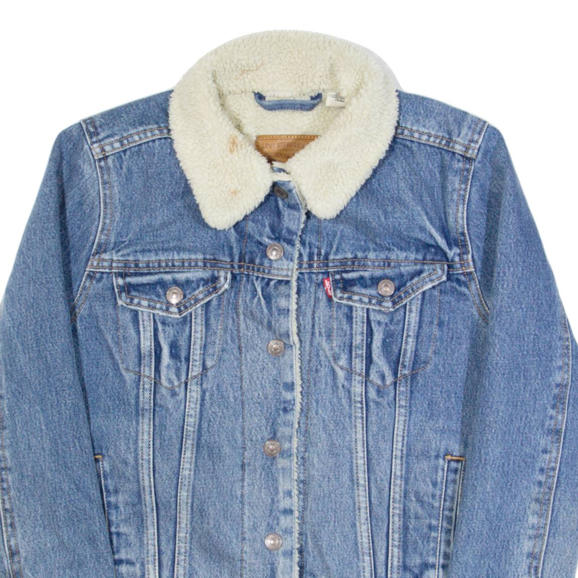LEVI'S BIG E Womens Sherpa Lined Denim Jacket Blue XS