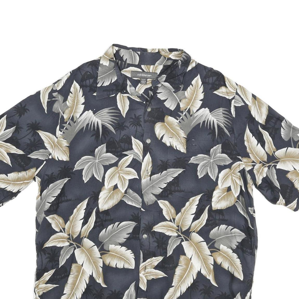 CROFT & BARROW Mens Blue Beige Hawaiian Shirt L Cotton Blend Summer Casual