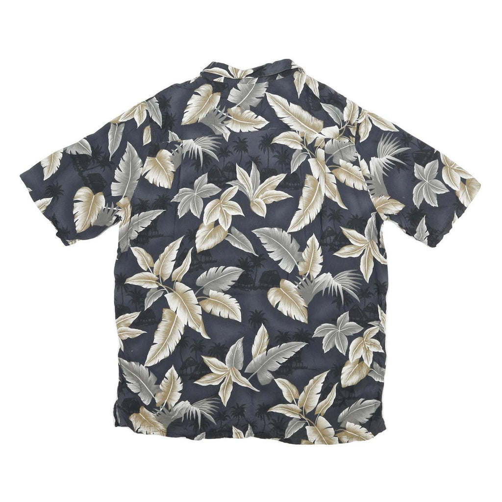 CROFT & BARROW Mens Blue Beige Hawaiian Shirt L Cotton Blend Summer Casual