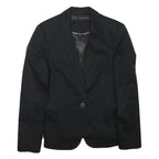 ZARA BASIC Womens Black Cotton Blend Blazer Jacket S Plain Button Closure