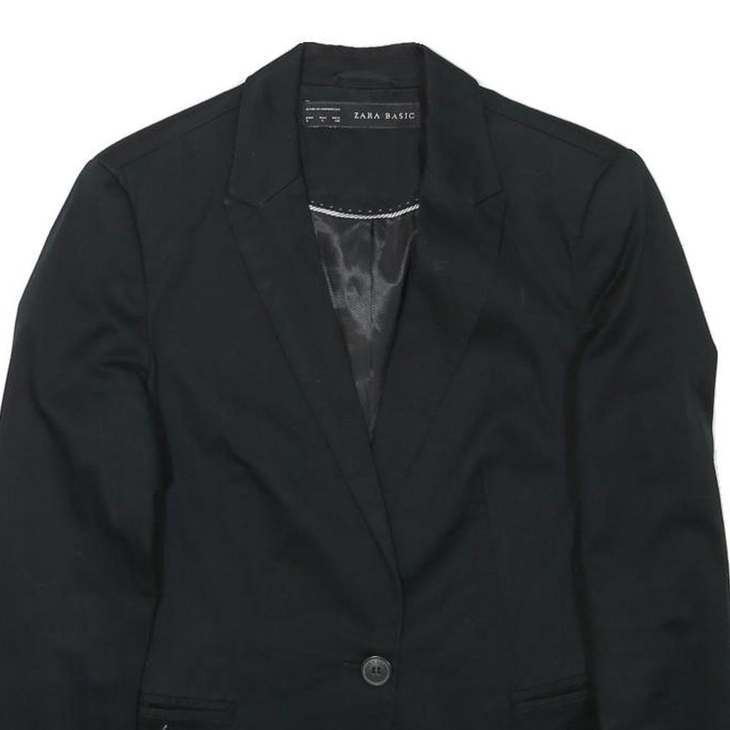 ZARA BASIC Womens Black Cotton Blend Blazer Jacket S Plain Button Closure