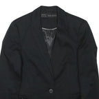 ZARA BASIC Womens Black Cotton Blend Blazer Jacket S Plain Button Closure