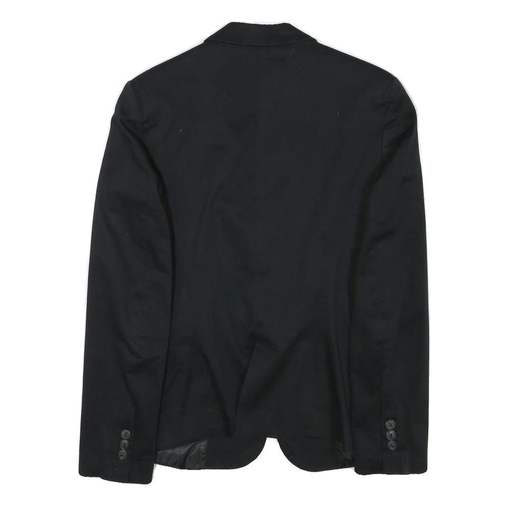 ZARA BASIC Womens Black Cotton Blend Blazer Jacket S Plain Button Closure