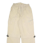 Mens Relaxed Beige Polyester Blend Cargo Trousers W26 L29 Zip Pockets Casual