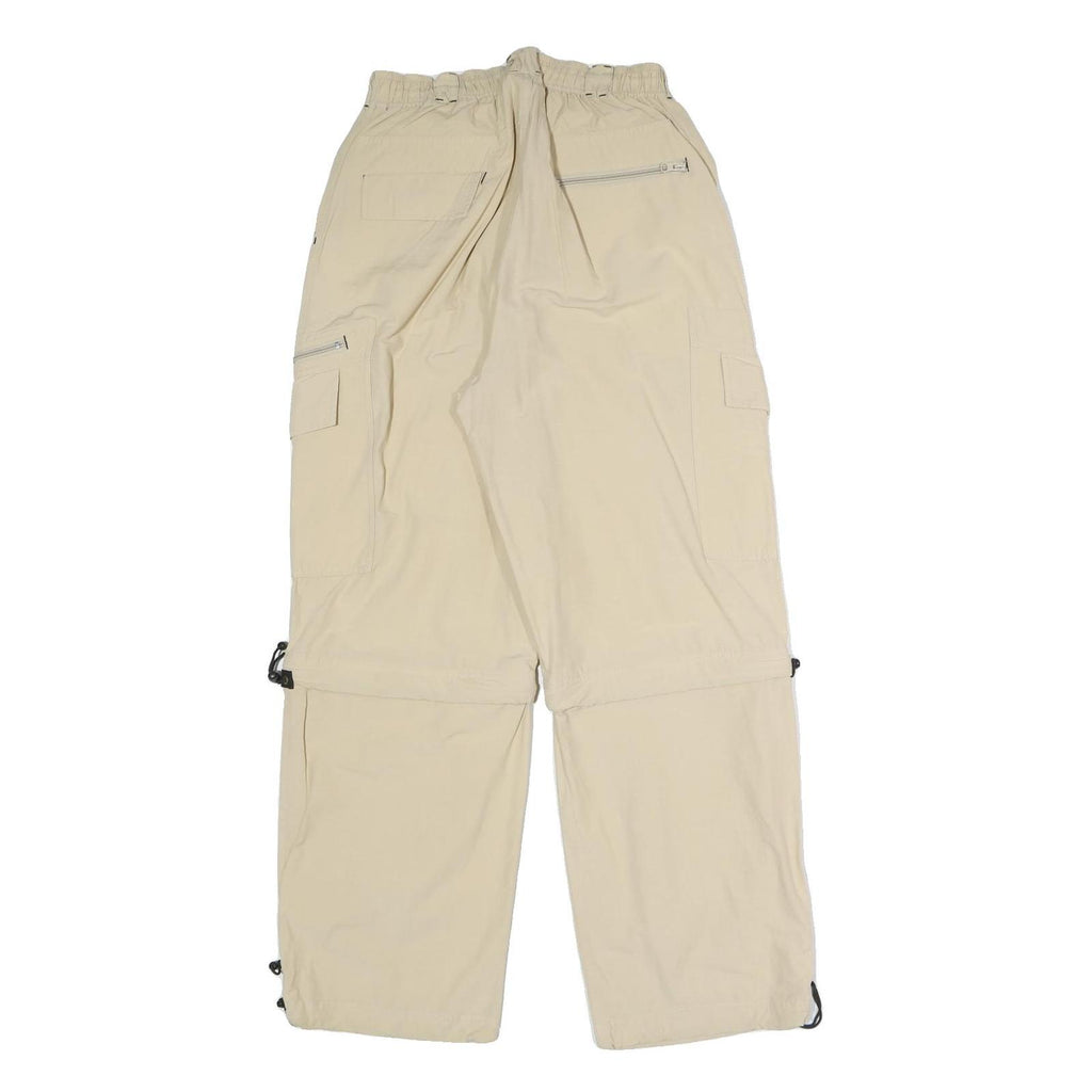 Mens Relaxed Beige Polyester Blend Cargo Trousers W26 L29 Zip Pockets Casual