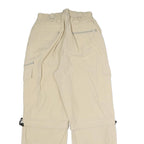 Mens Relaxed Beige Polyester Blend Cargo Trousers W26 L29 Zip Pockets Casual