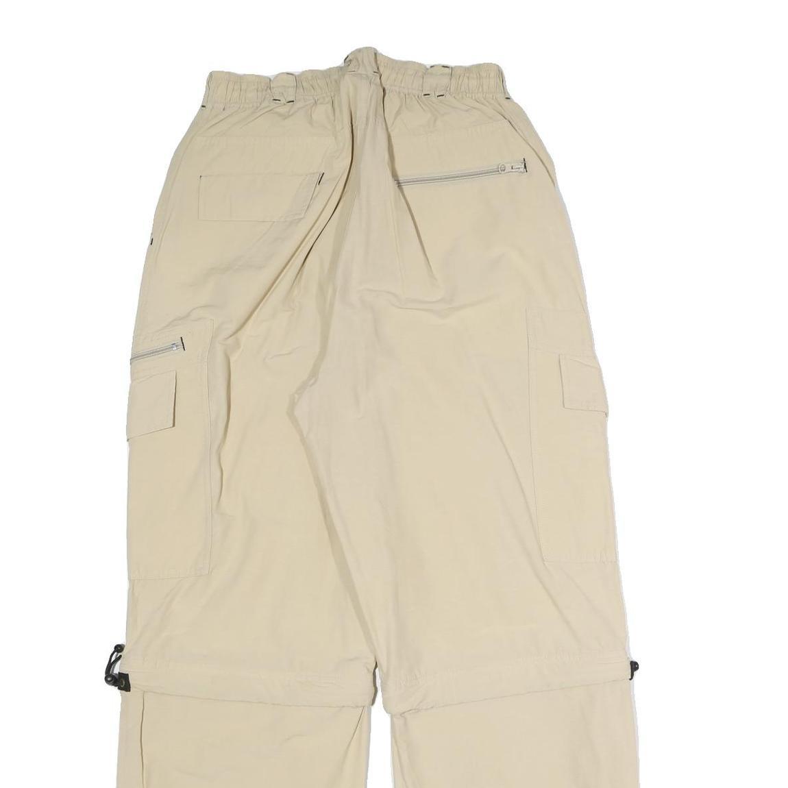 Mens Relaxed Beige Polyester Blend Cargo Trousers W26 L29 Zip Pockets Casual