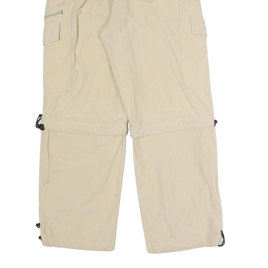 Mens Relaxed Beige Polyester Blend Cargo Trousers W26 L29 Zip Pockets Casual