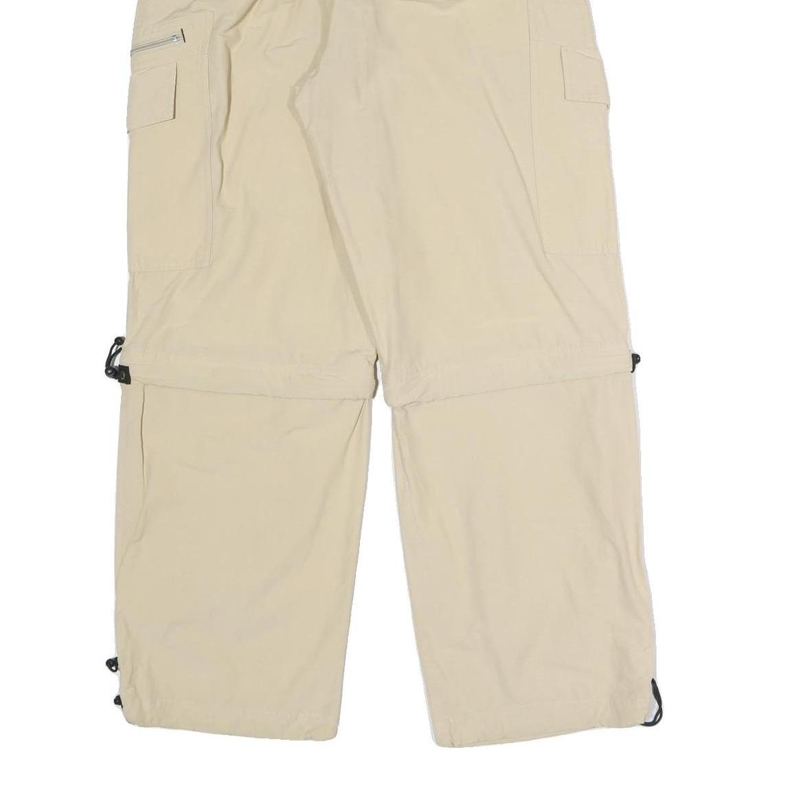 Mens Relaxed Beige Polyester Blend Cargo Trousers W26 L29 Zip Pockets Casual