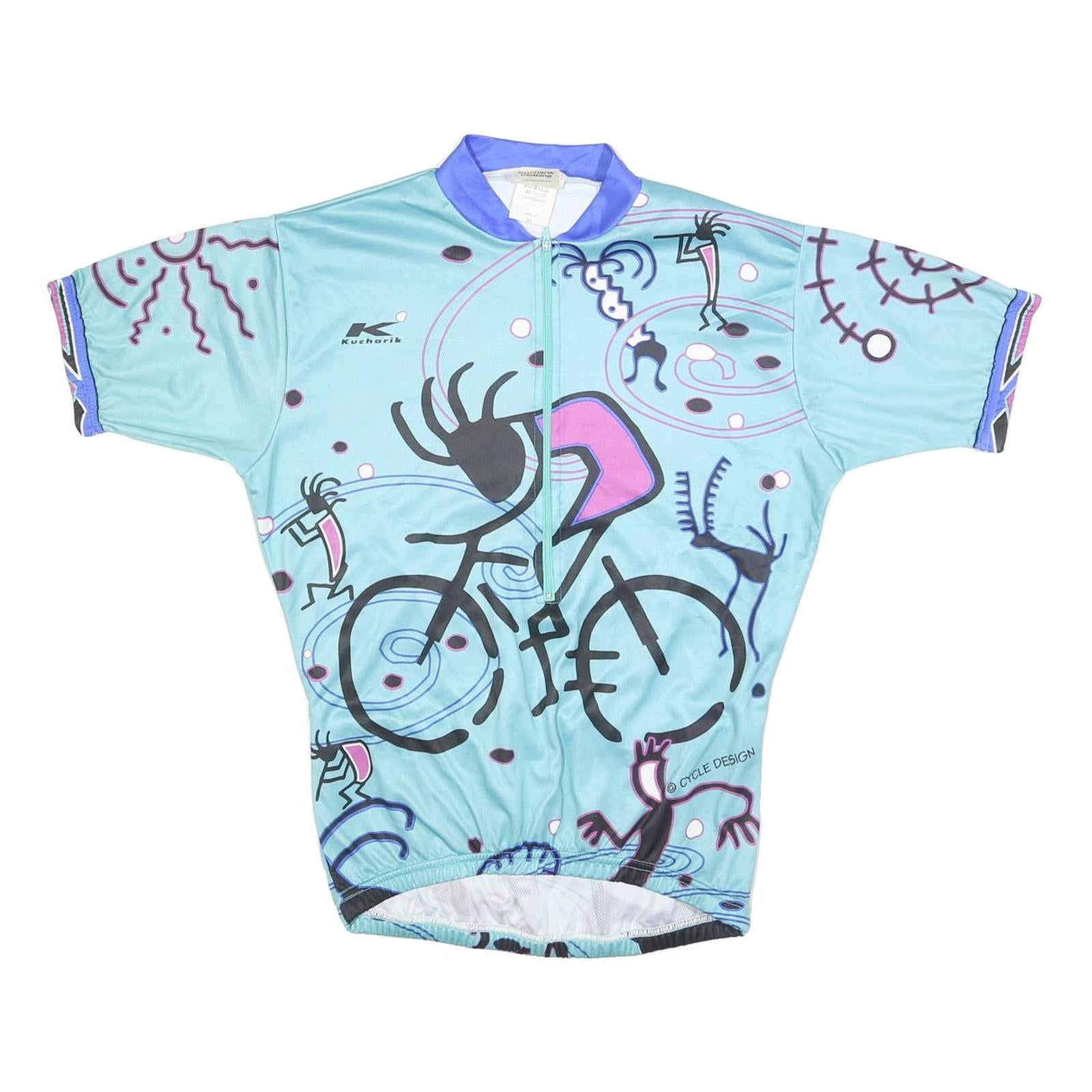 Kucharik Womens Blue Cycling Graphic Zip Front T-Shirt M Short Sleeve Crew Neck