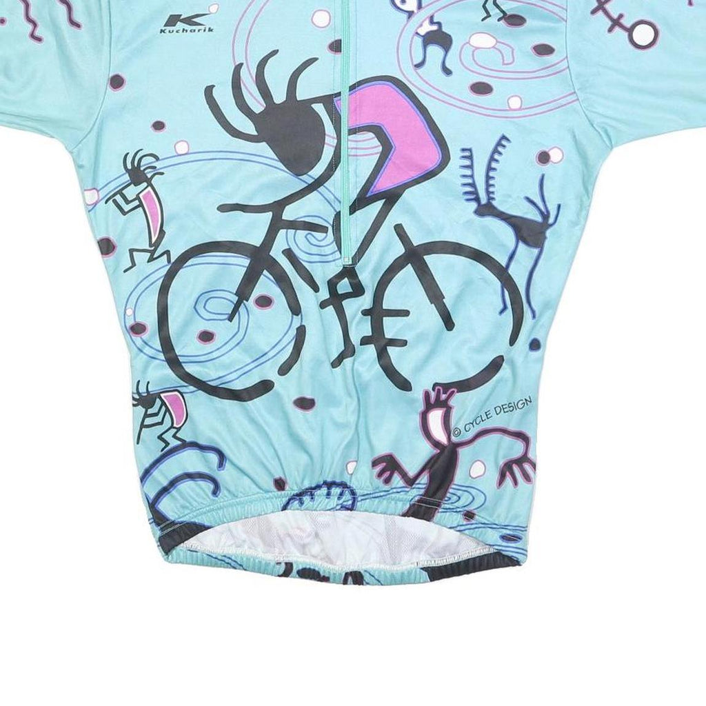 Kucharik Womens Blue Cycling Graphic Zip Front T-Shirt M Short Sleeve Crew Neck