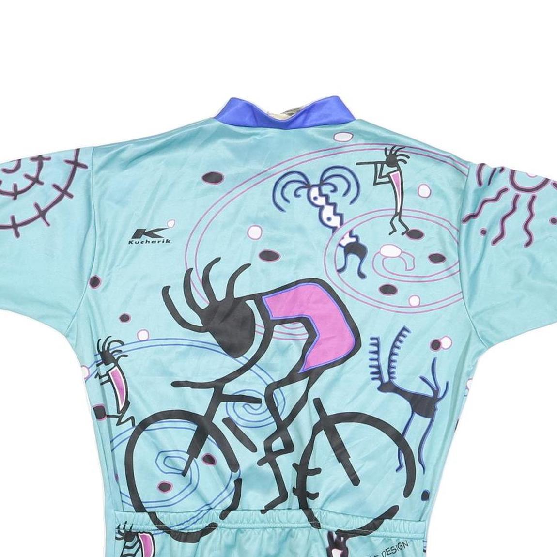 Kucharik Womens Blue Cycling Graphic Zip Front T-Shirt M Short Sleeve Crew Neck