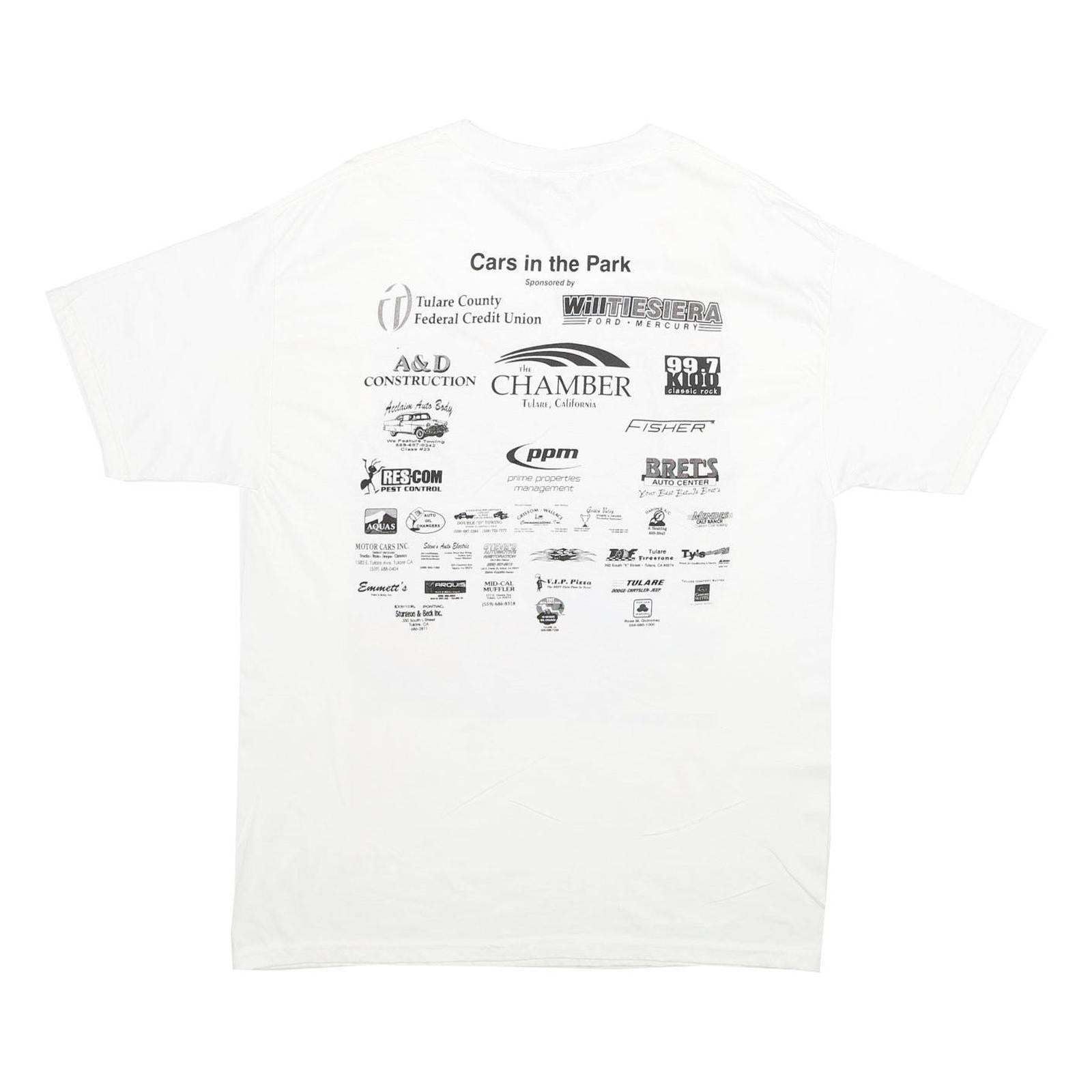 HANES Mens White Cars In The Park Graphic T-Shirt L Short Sleeve Crew Neck Event