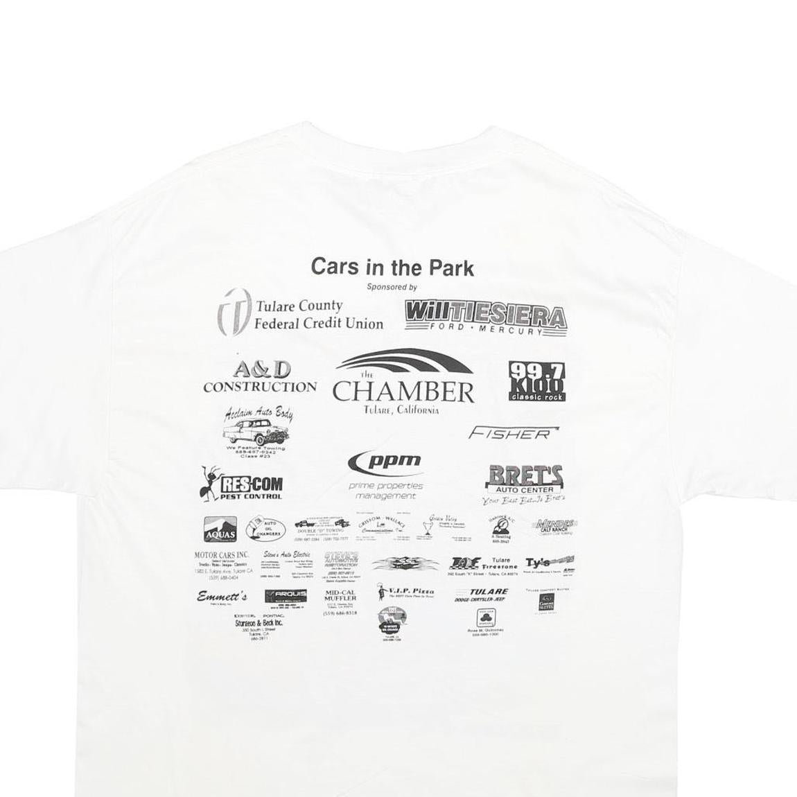 HANES Mens White Cars In The Park Graphic T-Shirt L Short Sleeve Crew Neck Event