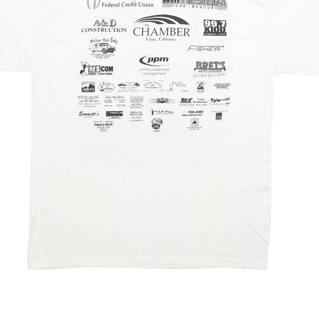 HANES Mens White Cars In The Park Graphic T-Shirt L Short Sleeve Crew Neck Event