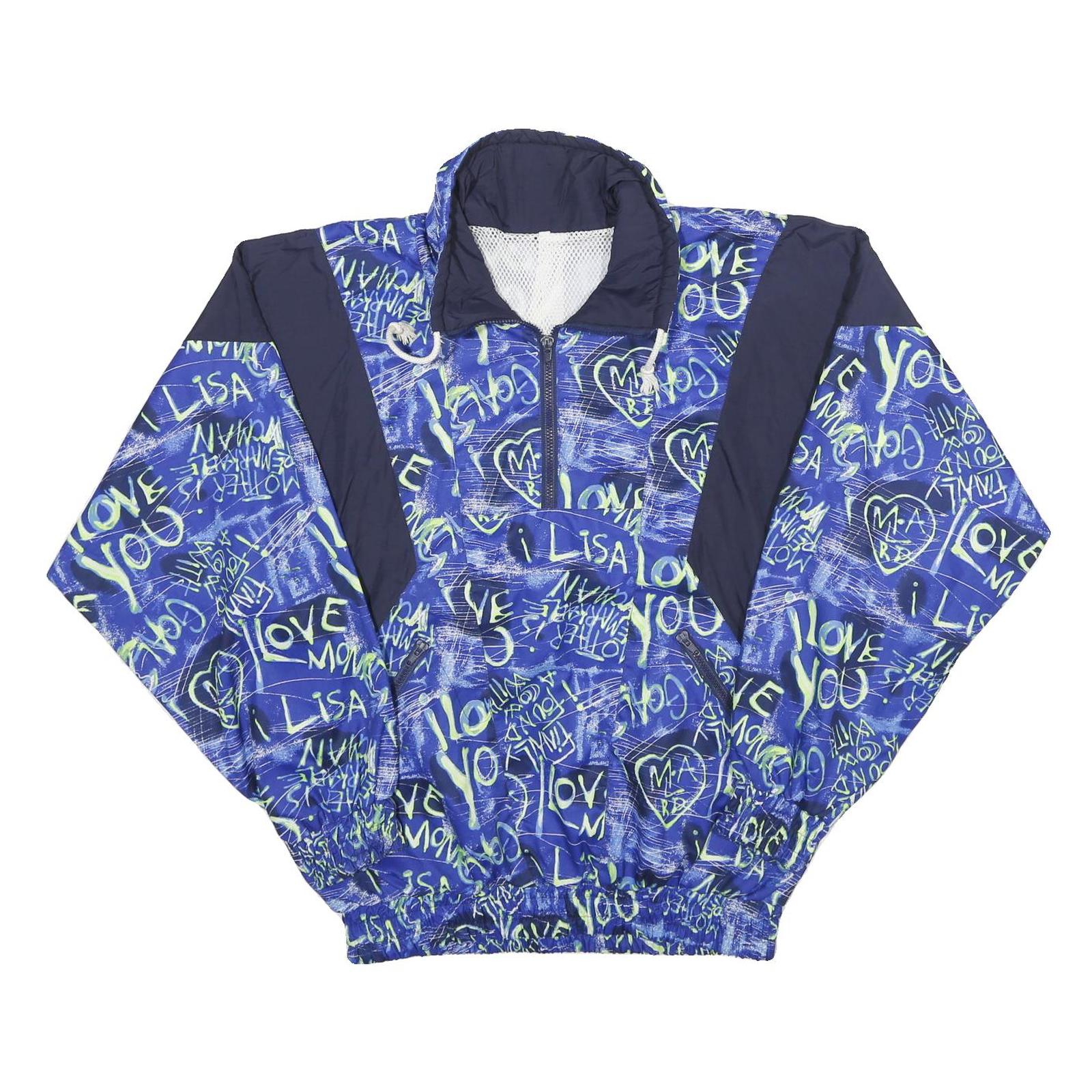 Mens Blue Navy Graffiti Printed Shell Jacket L Polyamide Casual Sportswear