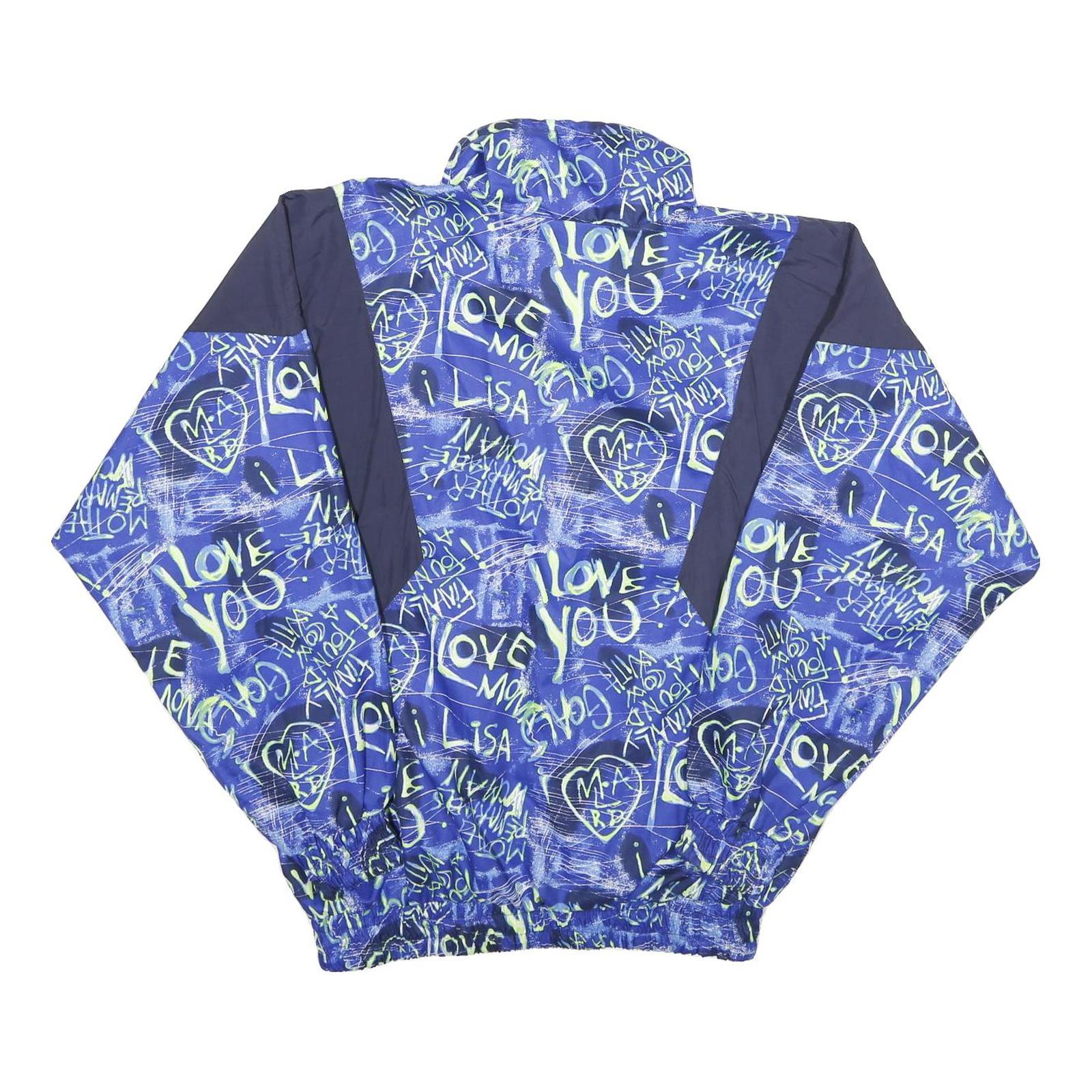 Mens Blue Navy Graffiti Printed Shell Jacket L Polyamide Casual Sportswear