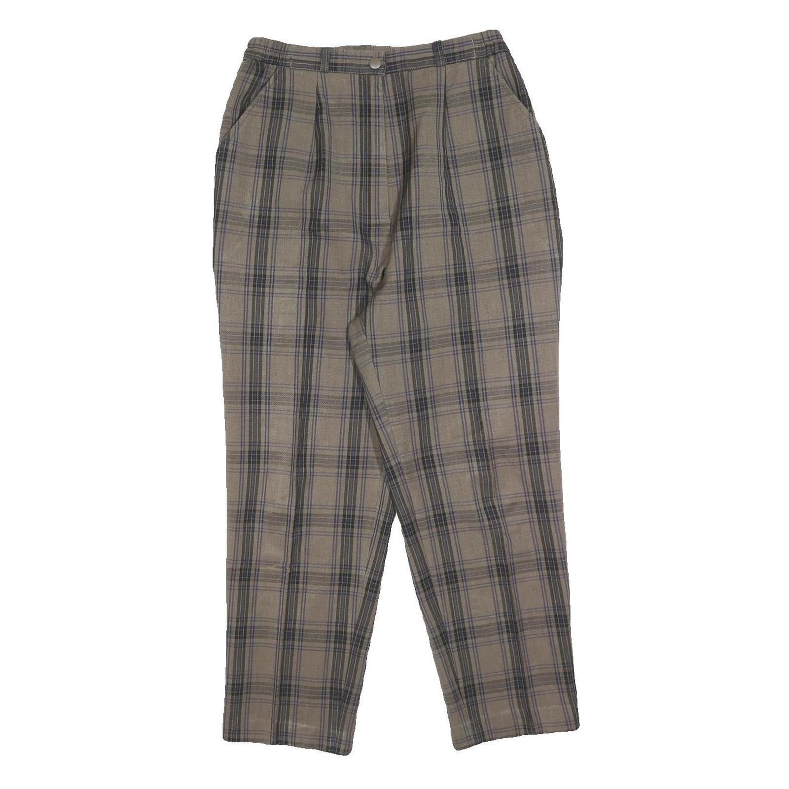 Womens Regular Fit Beige Grey Check Zip Trousers W26 L24 Classic Casual