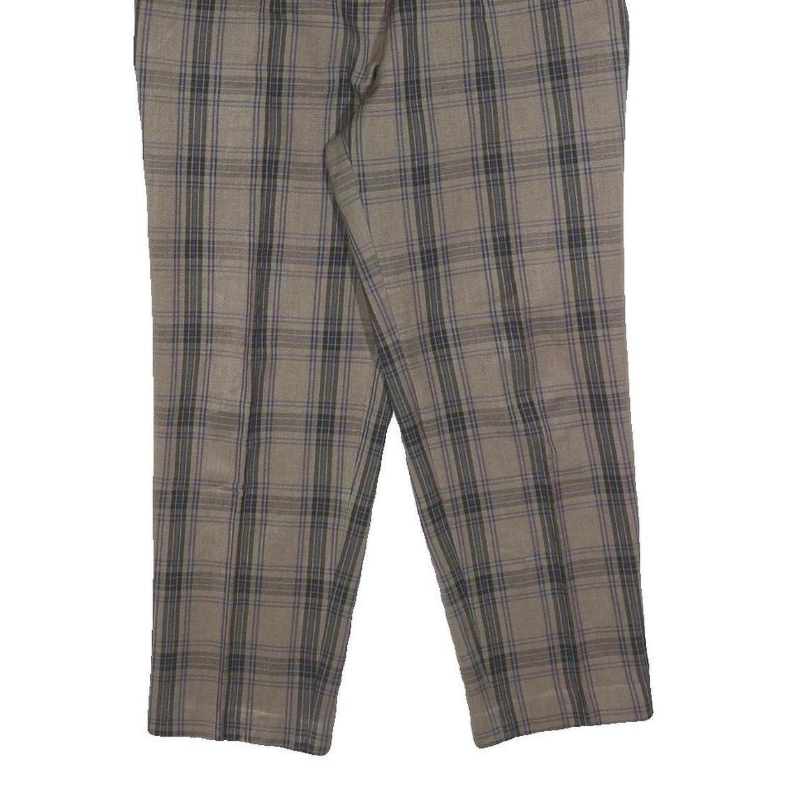 Womens Regular Fit Beige Grey Check Zip Trousers W26 L24 Classic Casual