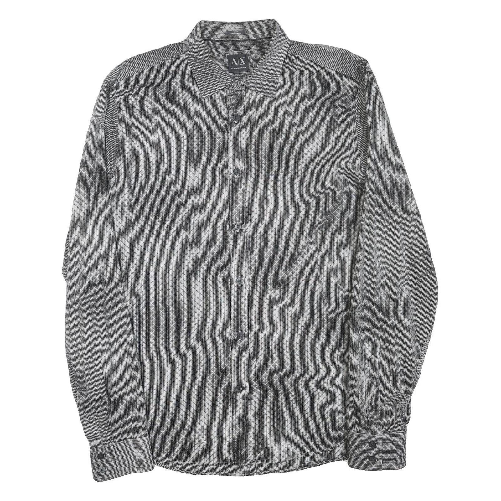ARMANI EXCHANGE Mens Black Grey Cotton Blend Patterned Shirt L Long Sleeve