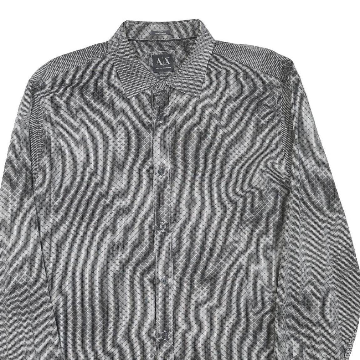 ARMANI EXCHANGE Mens Black Grey Cotton Blend Patterned Shirt L Long Sleeve