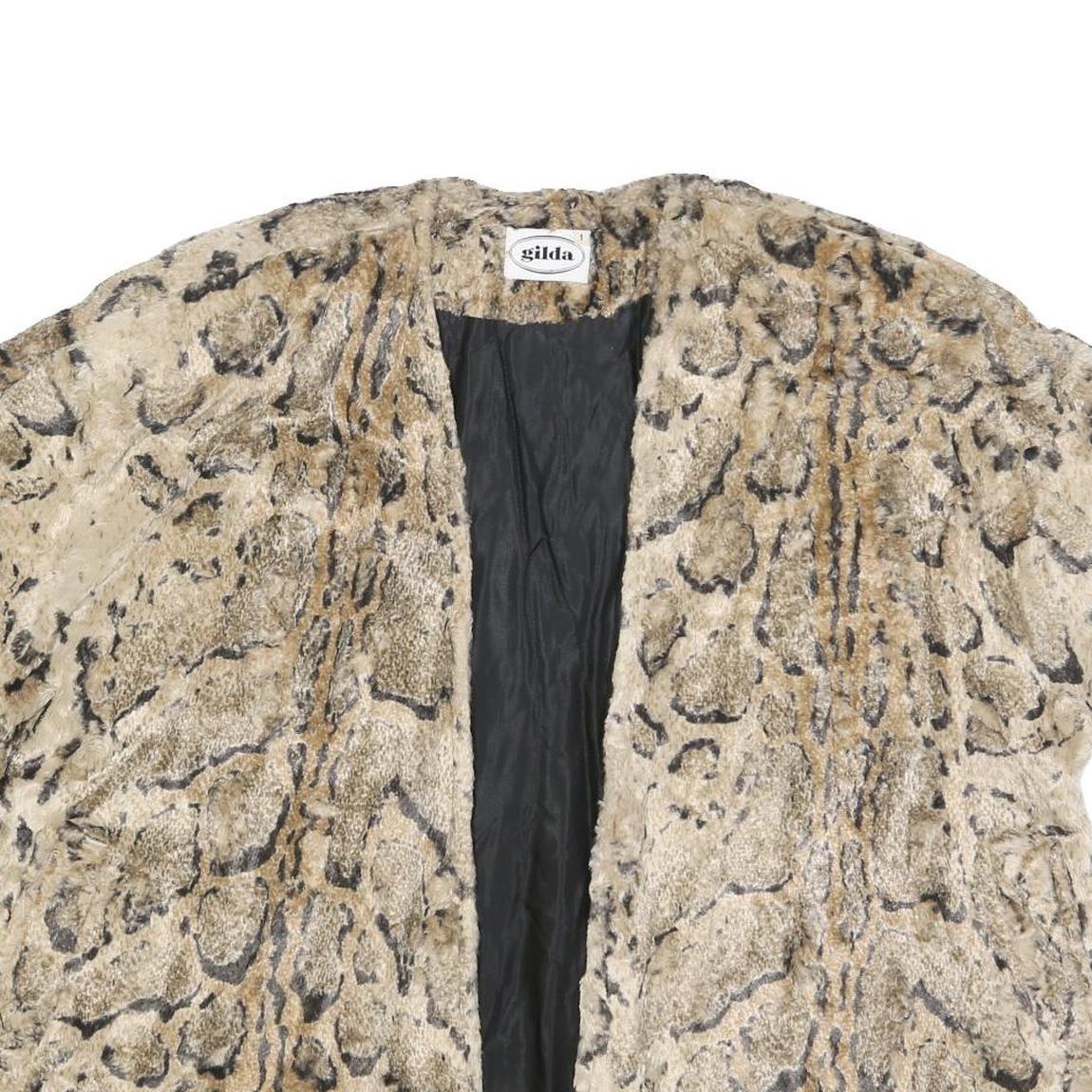 GILDA Womens Beige & Brown Animal Print Jacket L Polyester Blend Short Sleeve