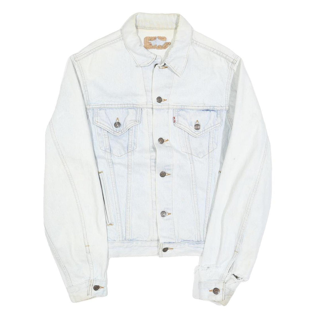 LEVI'S Womens White Denim Cotton Jacket XS Button Front Classic Fit Distressed