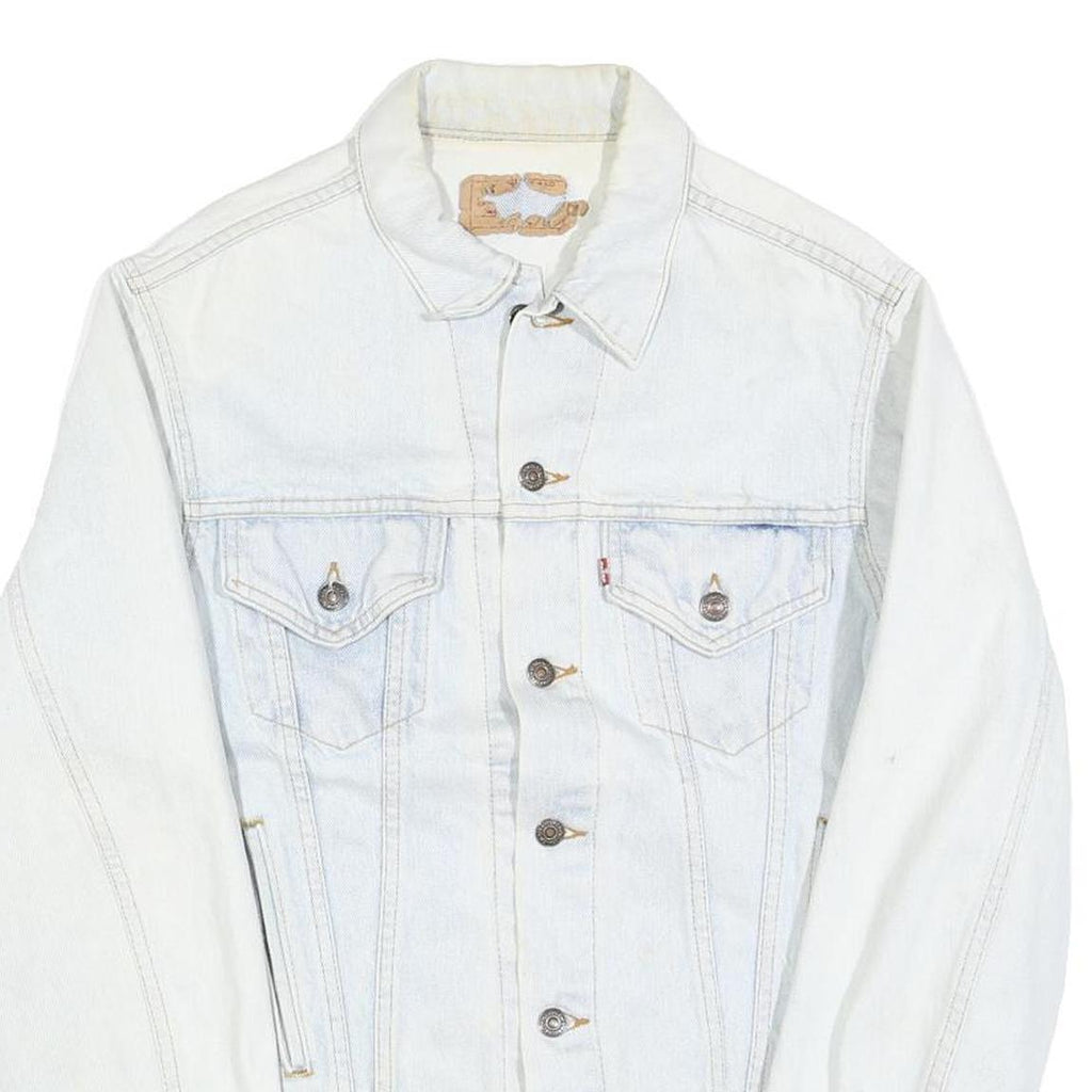 LEVI'S Womens White Denim Cotton Jacket XS Button Front Classic Fit Distressed