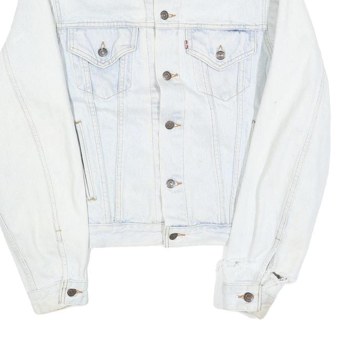 LEVI'S Womens White Denim Cotton Jacket XS Button Front Classic Fit Distressed