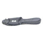 CHANEL Womens Black Leather Slide Sandals UK 4 Slip On Open Toe Chain Trim