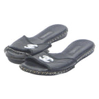 CHANEL Womens Black Leather Slide Sandals UK 4 Slip On Open Toe Chain Trim