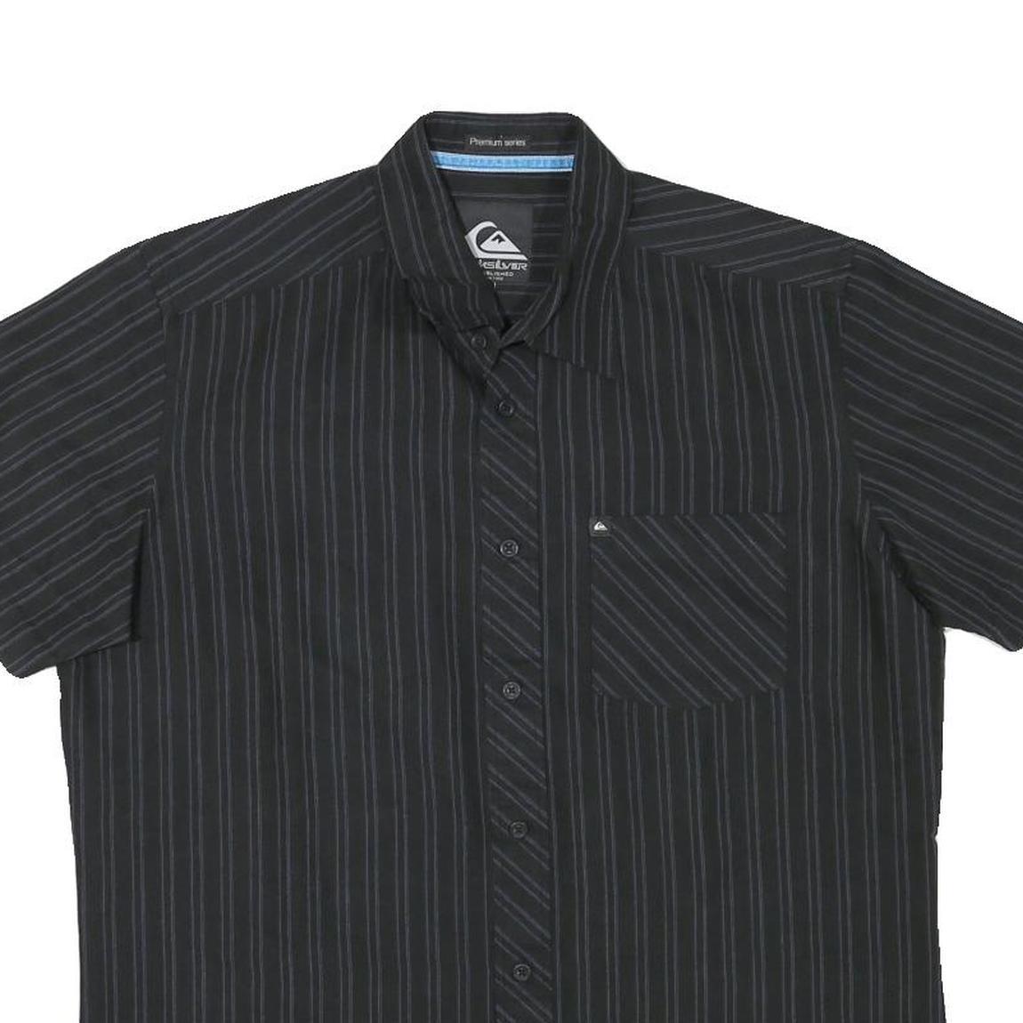 QUICKSILVER Mens Black & Grey Striped Shirt M Cotton Blend Casual Button Collar