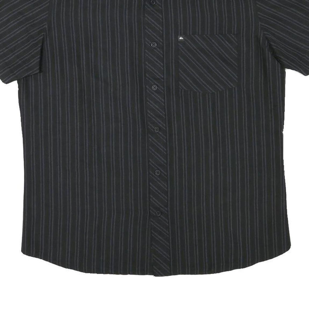 QUICKSILVER Mens Black & Grey Striped Shirt M Cotton Blend Casual Button Collar