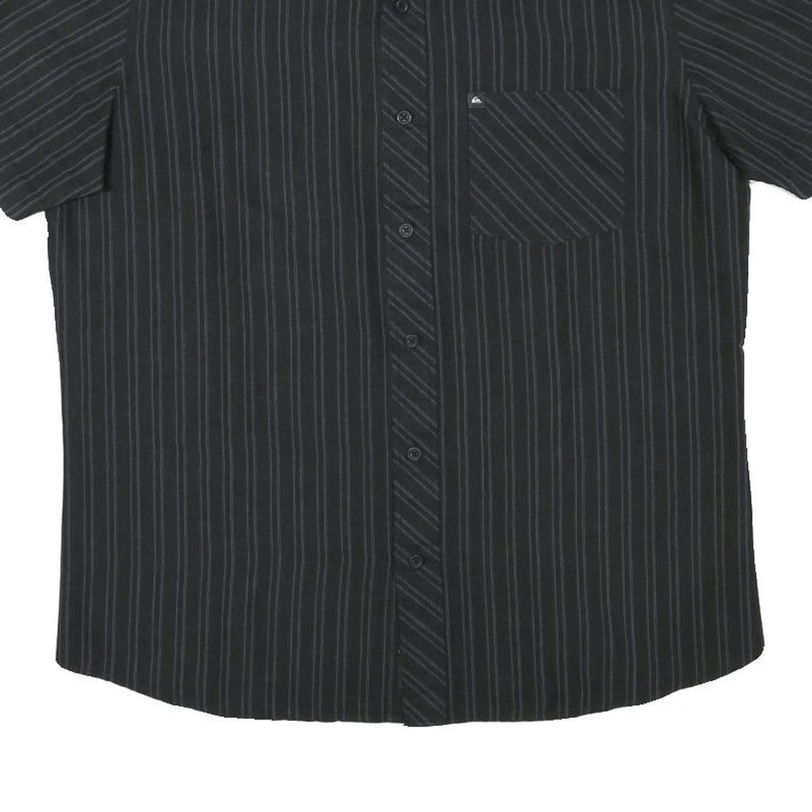QUICKSILVER Mens Black & Grey Striped Shirt M Cotton Blend Casual Button Collar