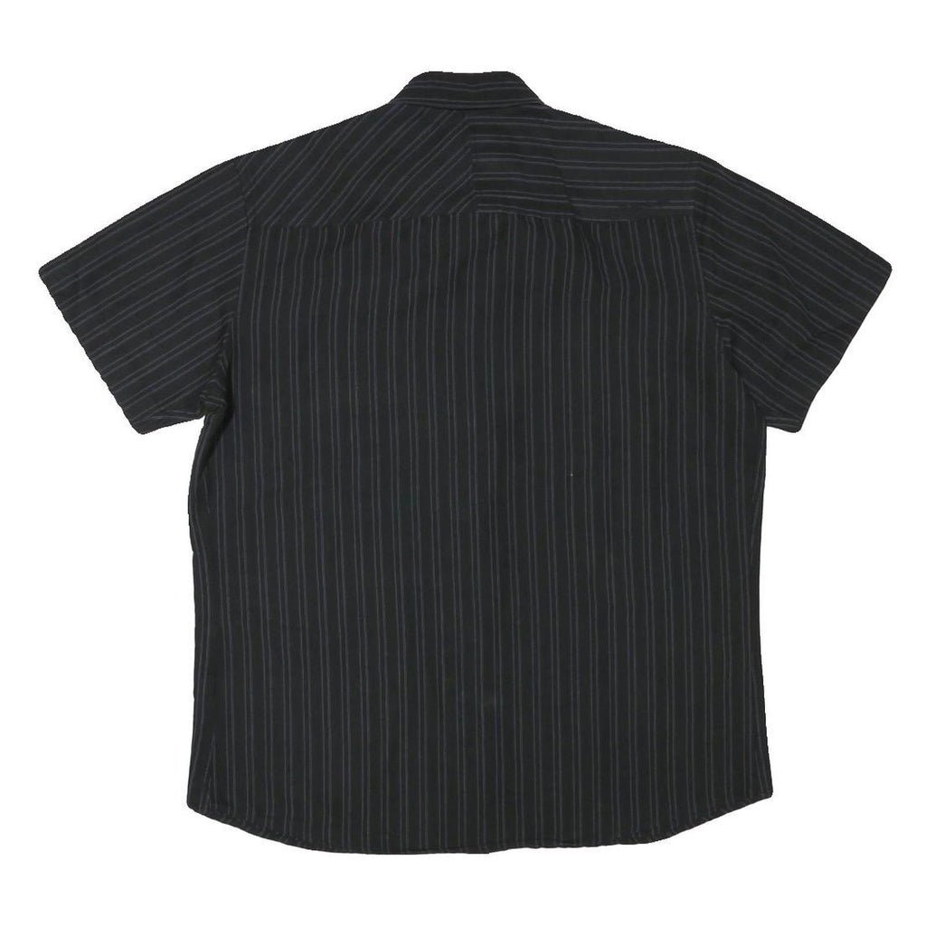 QUICKSILVER Mens Black & Grey Striped Shirt M Cotton Blend Casual Button Collar