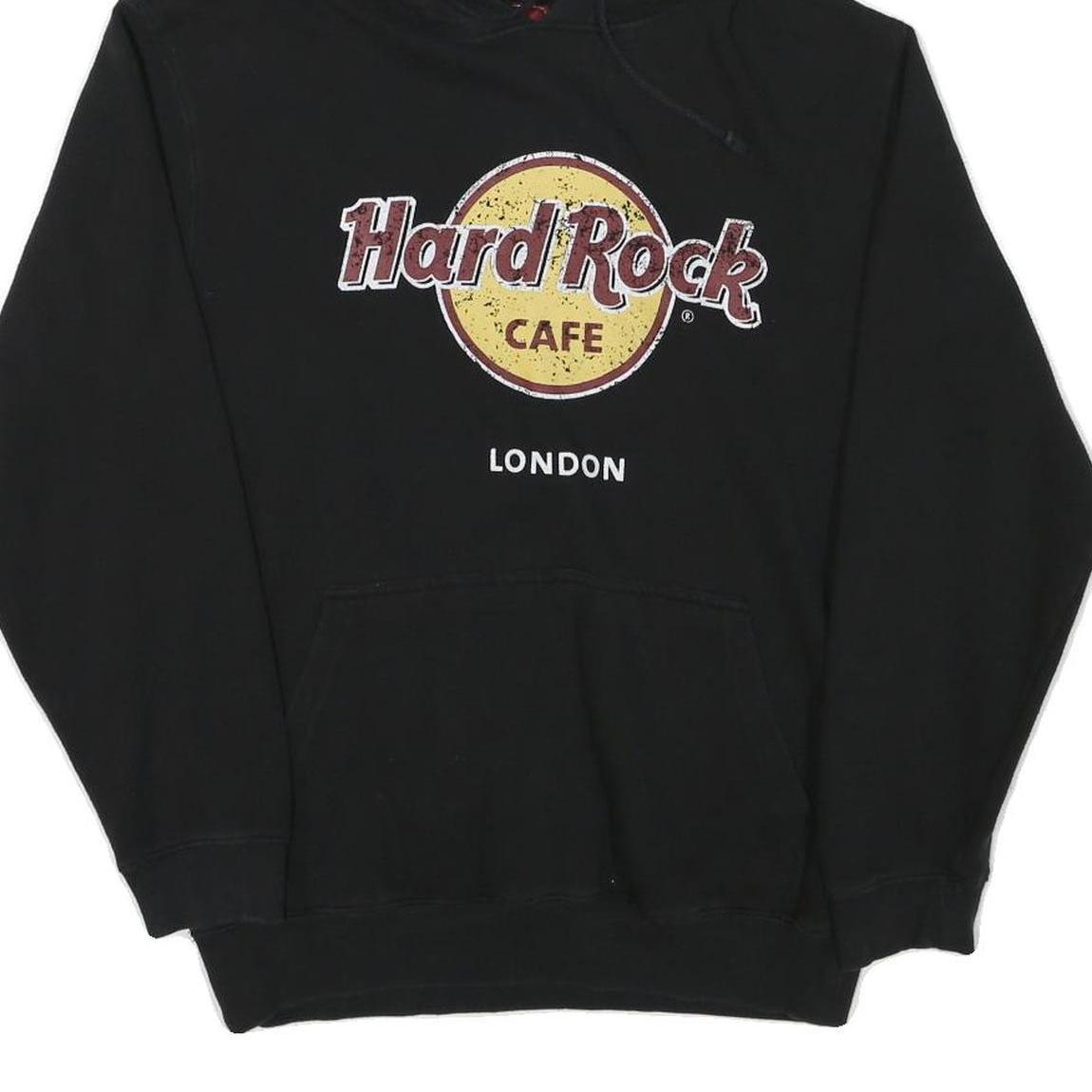 HARD ROCK CAFE Mens Black London Pullover Hoodie L Cotton Blend Casual