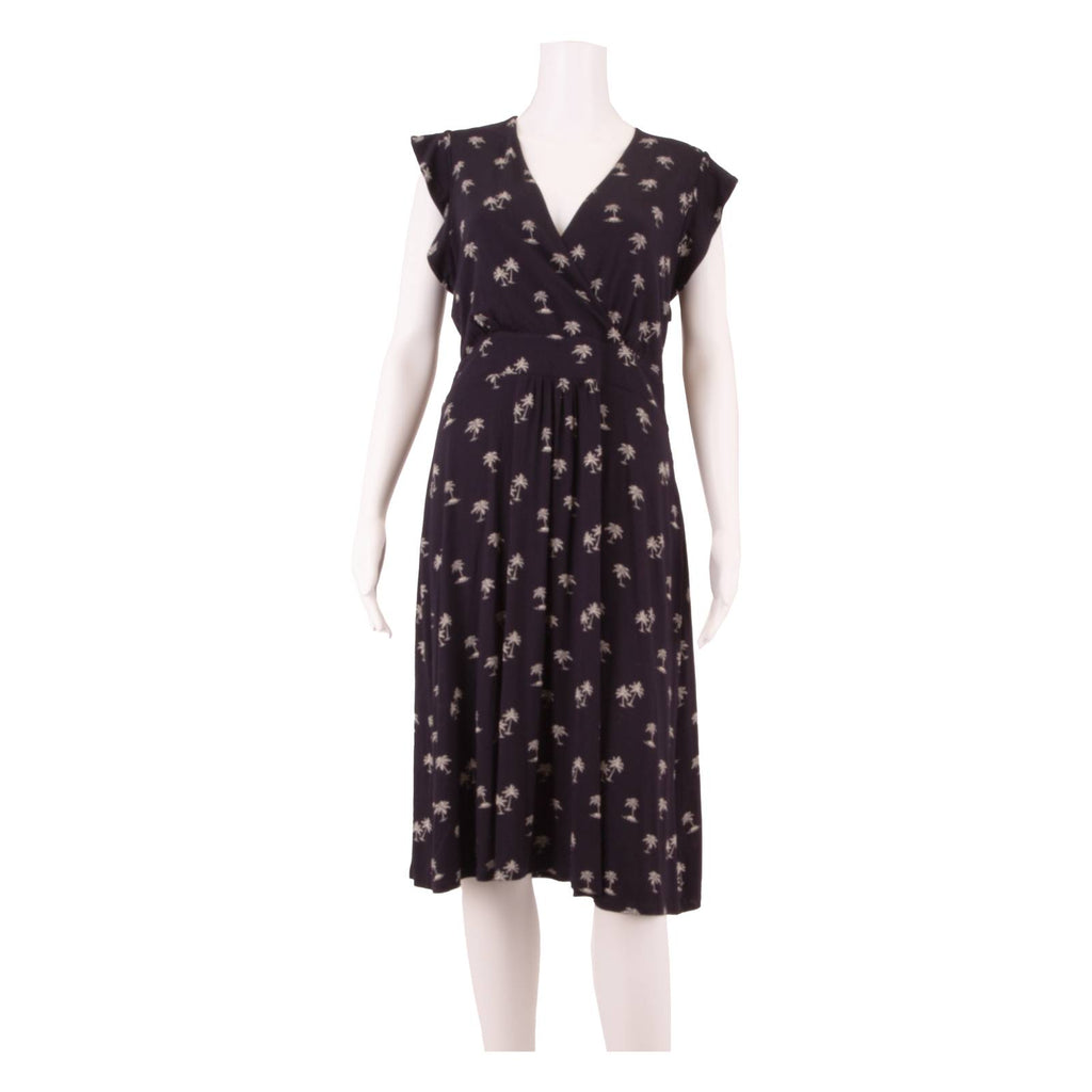 HOBBS LONDON All Over Palm Tree Print Womens Fit & Flare Dress Black Midi UK 12