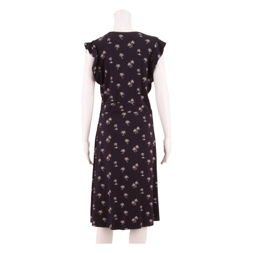 HOBBS LONDON All Over Palm Tree Print Womens Fit & Flare Dress Black Midi UK 12