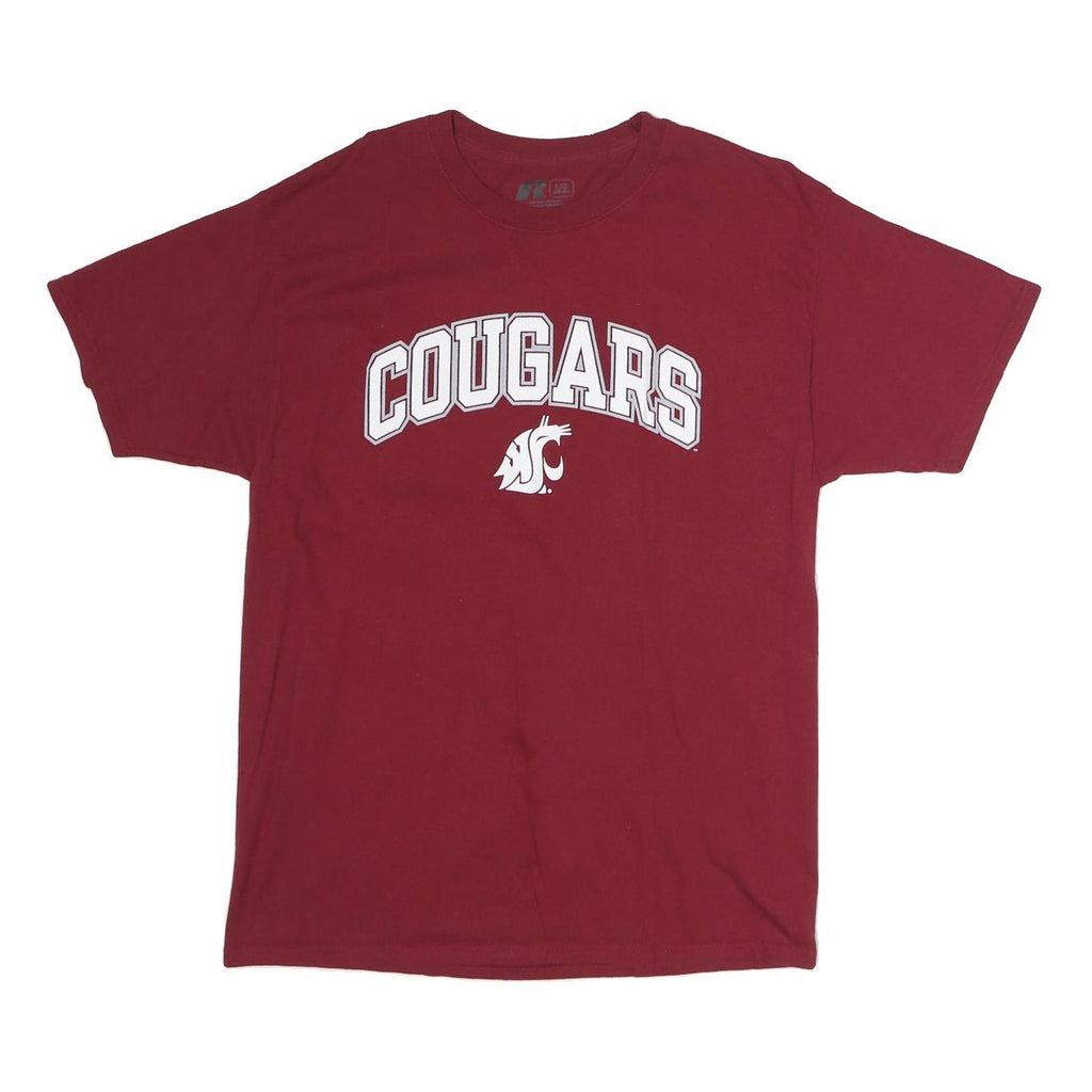 RUSSELL ATHLETIC Mens Maroon Cougars Graphic T-Shirt L Short Sleeve Crew Neck
