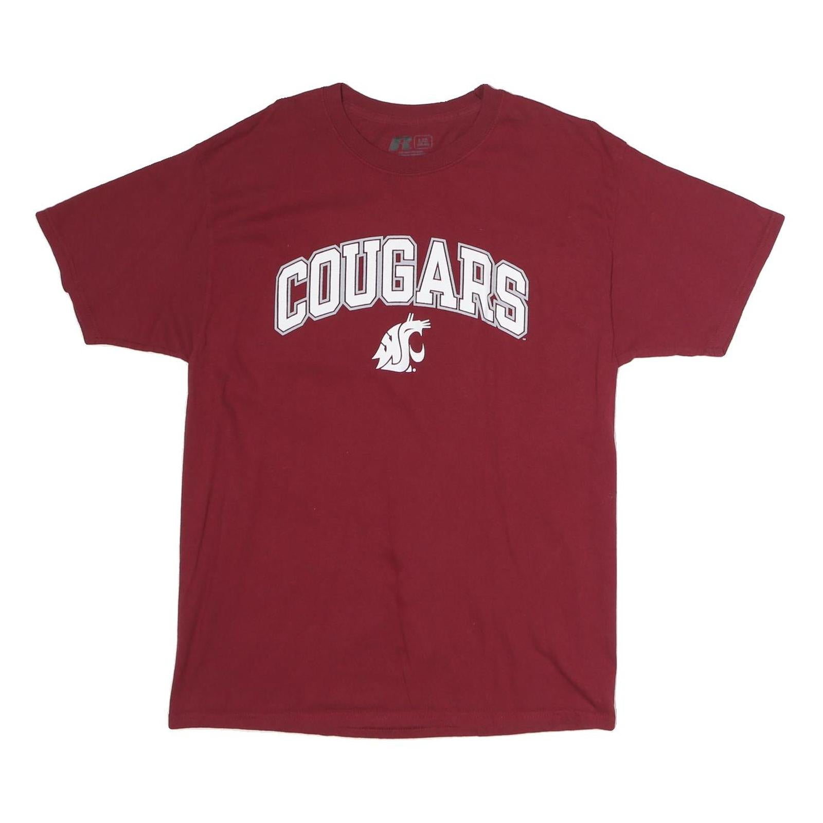 RUSSELL ATHLETIC Mens Maroon Cougars Graphic T-Shirt L Short Sleeve Crew Neck