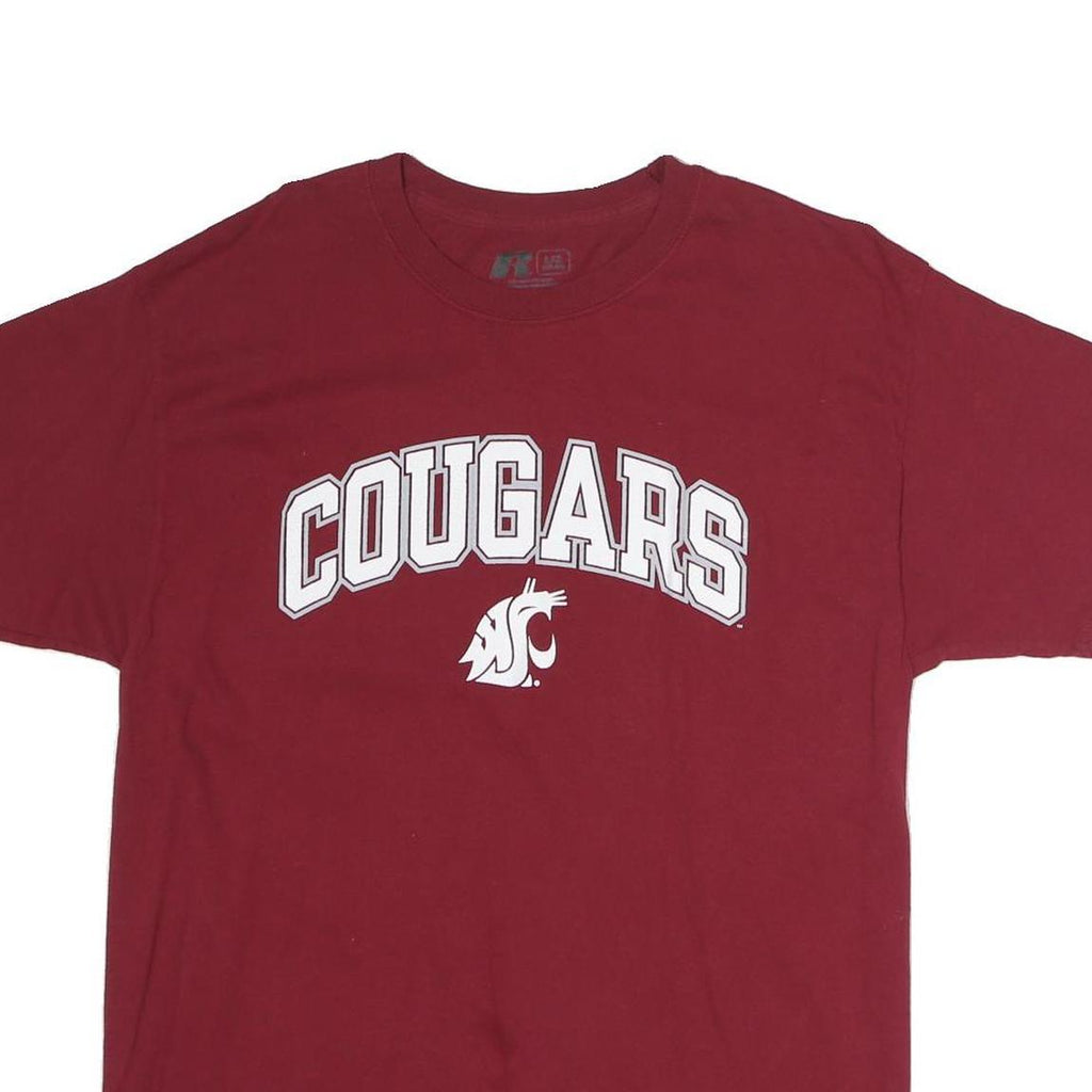 RUSSELL ATHLETIC Mens Maroon Cougars Graphic T-Shirt L Short Sleeve Crew Neck